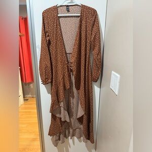 SHEIN Brown Polka Dot Long Sleeve Shawl